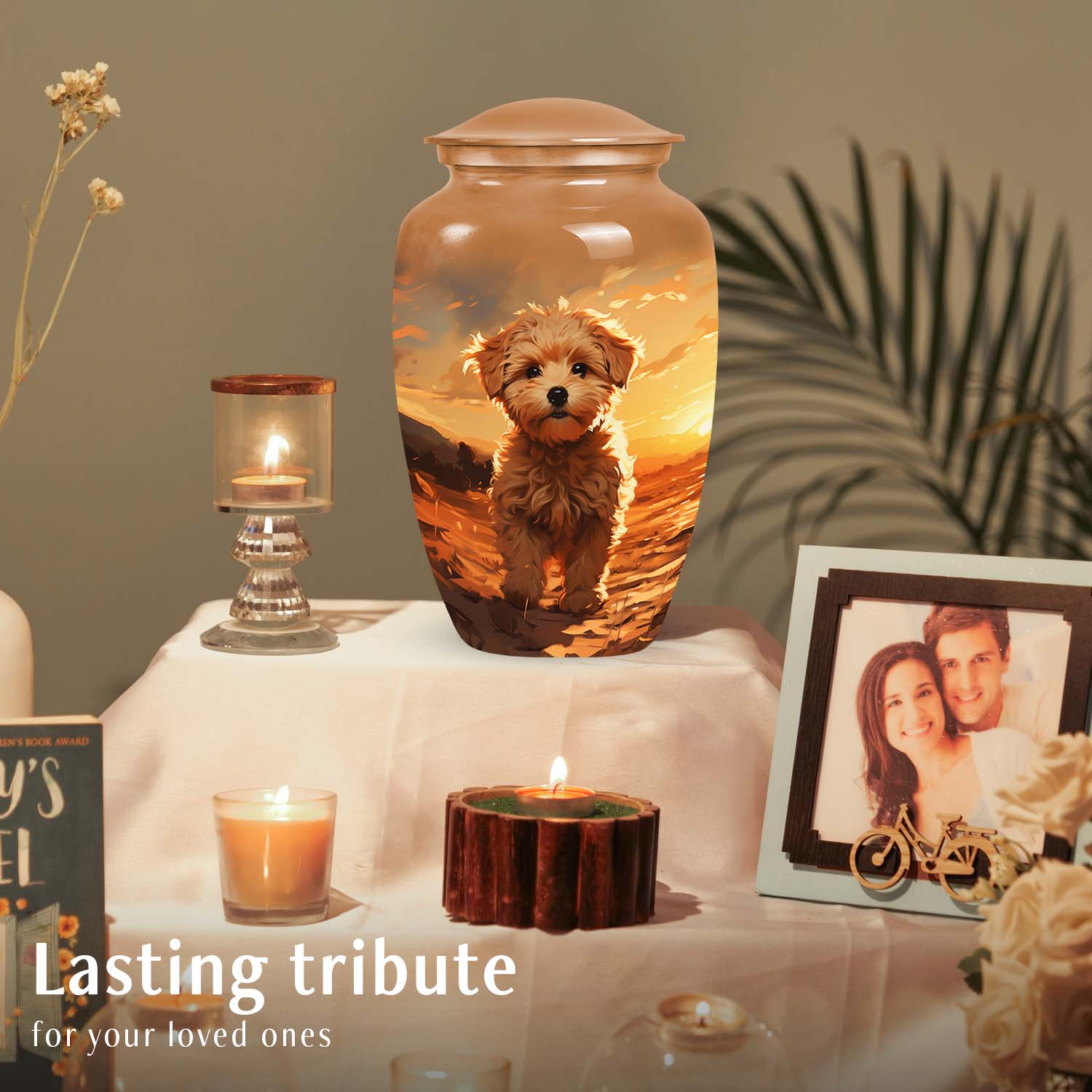 Golden Brown Pet Cremation Urn for Poodle Dog - Keepsake Urn for Pet Ashes