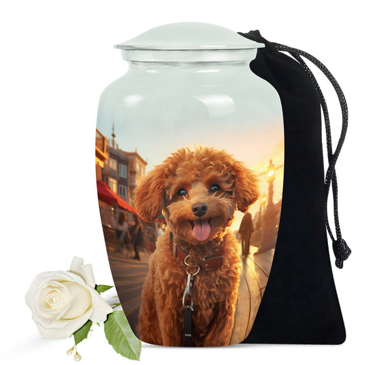 Poodle Memorial Cremation Urn For Ashes - Fiery Poodle Dog Cremation Urn