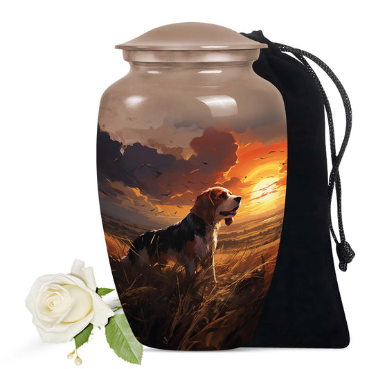 Dog Cremation Urn for Ashes – Beagle Tribute Urn with Fiery Sky