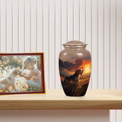 Dog Cremation Urn for Ashes – Beagle Tribute Urn with Fiery Sky