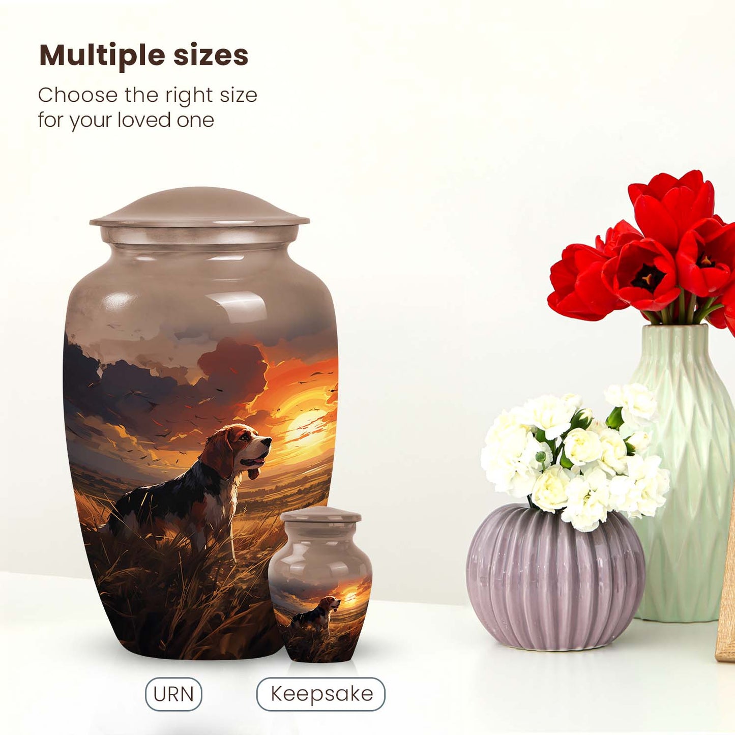 Dog Cremation Urn for Ashes – Beagle Tribute Urn with Fiery Sky
