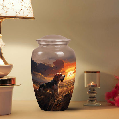 Dog Cremation Urn for Ashes – Beagle Tribute Urn with Fiery Sky