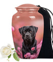 Black Labrador Dog Urn for Ashes – Pink Floral Pet Memorial Keepsake Urn