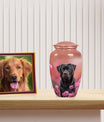 Black Labrador Dog Urn for Ashes – Pink Floral Pet Memorial Keepsake Urn