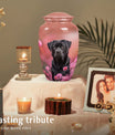 Black Labrador Dog Urn for Ashes – Pink Floral Pet Memorial Keepsake Urn