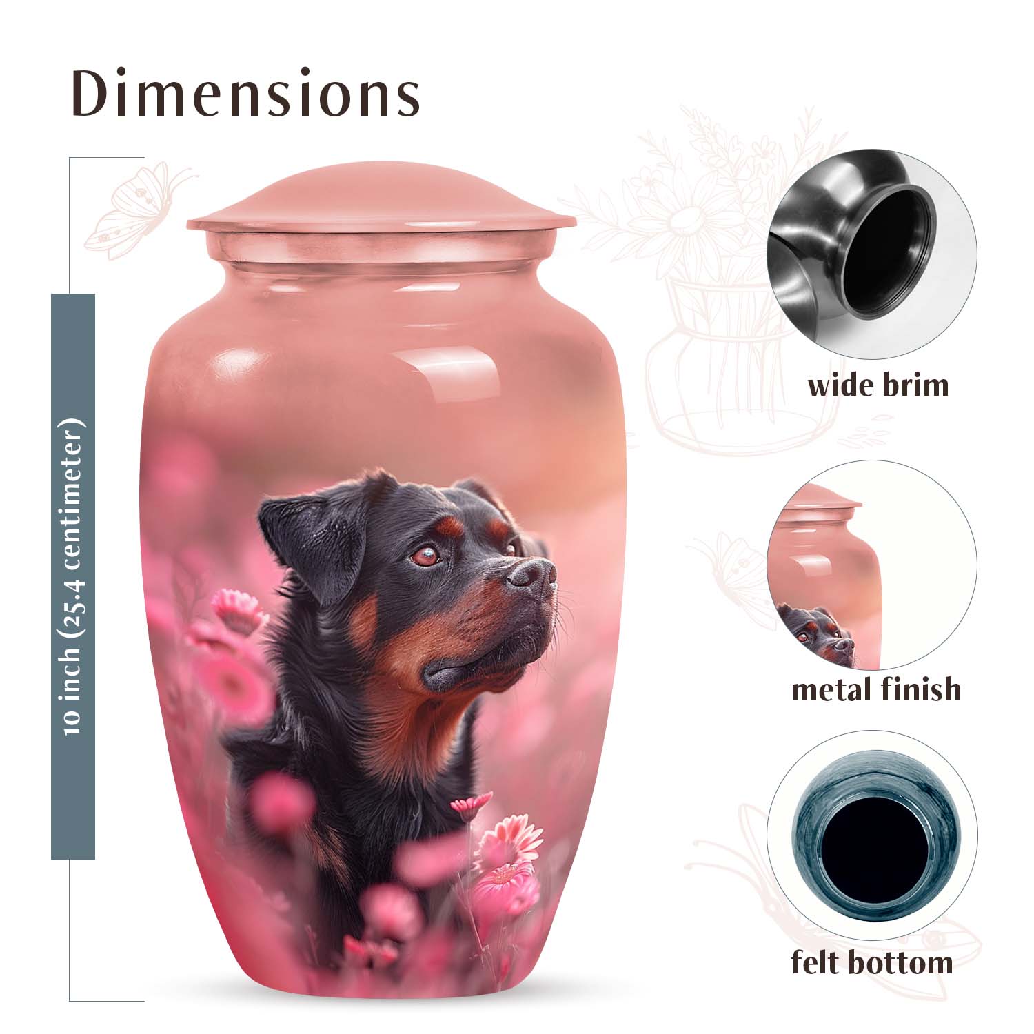Rottweiler Pet Mini Urn for Ashes | Custom Memorial Keepsake Urn