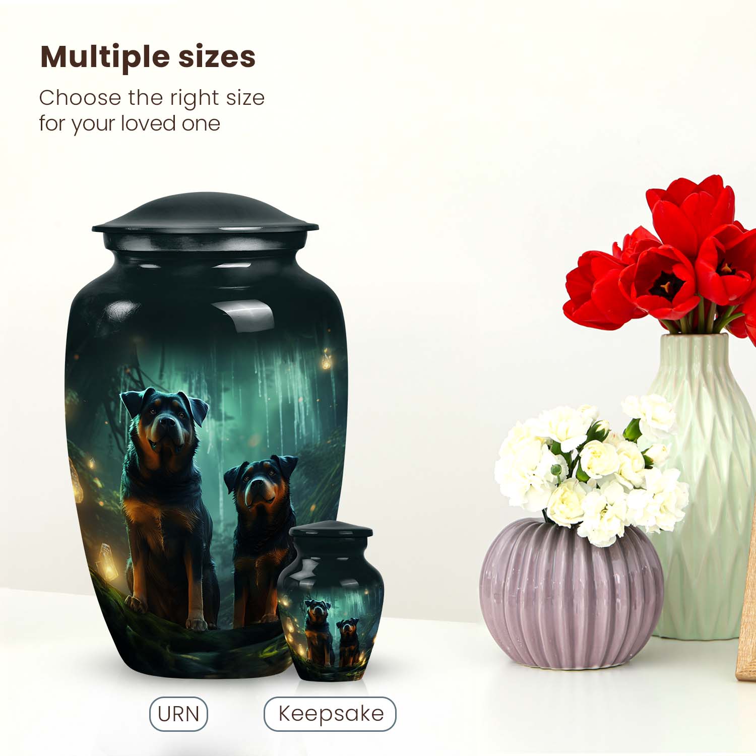 Rottweiler Dog Urn – Loving Remembrance Keepsake for a Pair of Pets