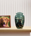 Green Pet Memorial Urn – Rottweiler Portrait Keepsake
