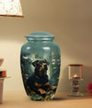 Green Pet Memorial Urn – Rottweiler Portrait Keepsake