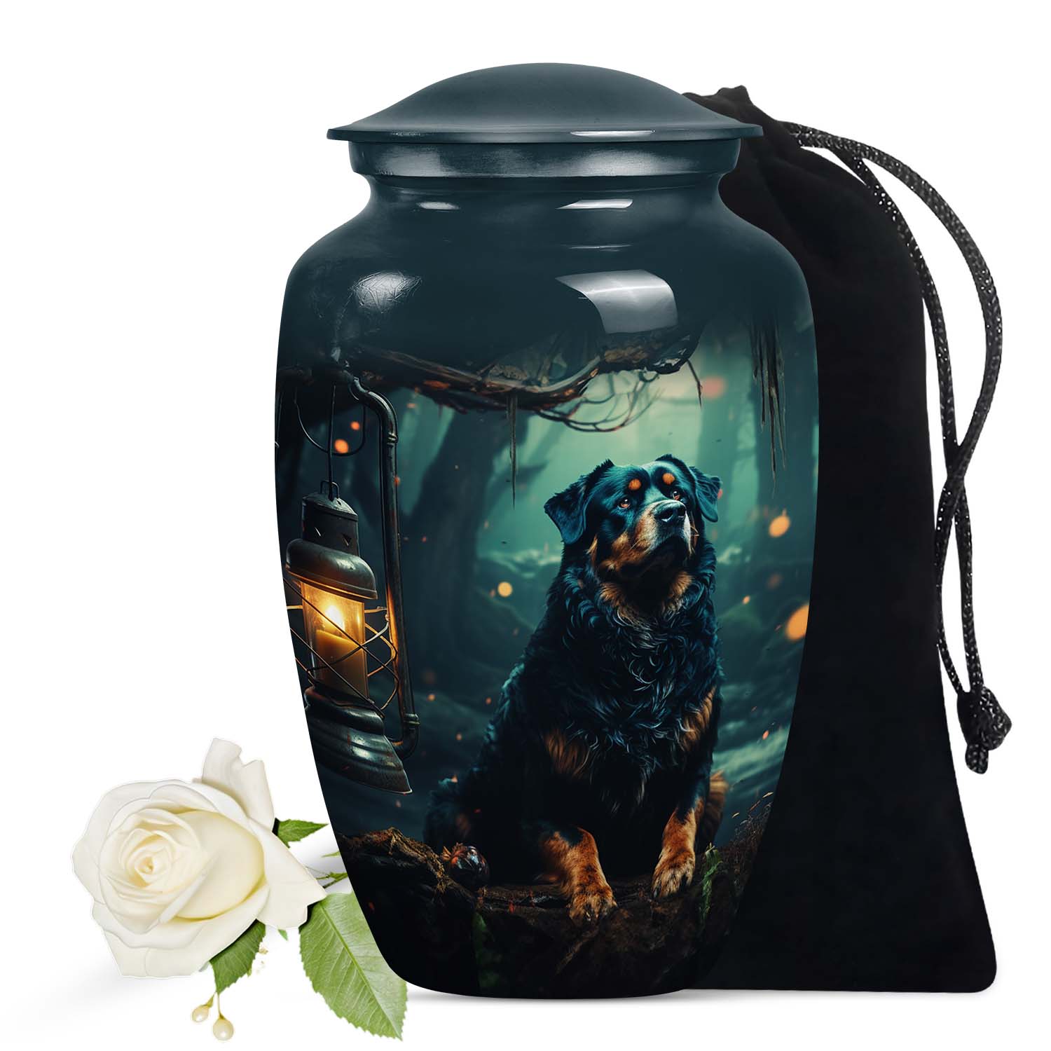 Lantern Light Dog Memorial Urn – Rottweiler Keepsake Urn for Ashes