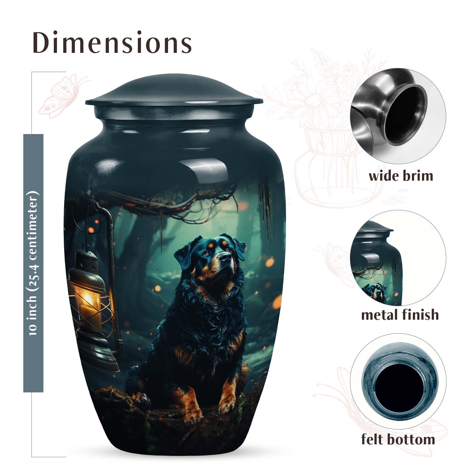 Lantern Light Dog Memorial Urn – Rottweiler Keepsake Urn for Ashes