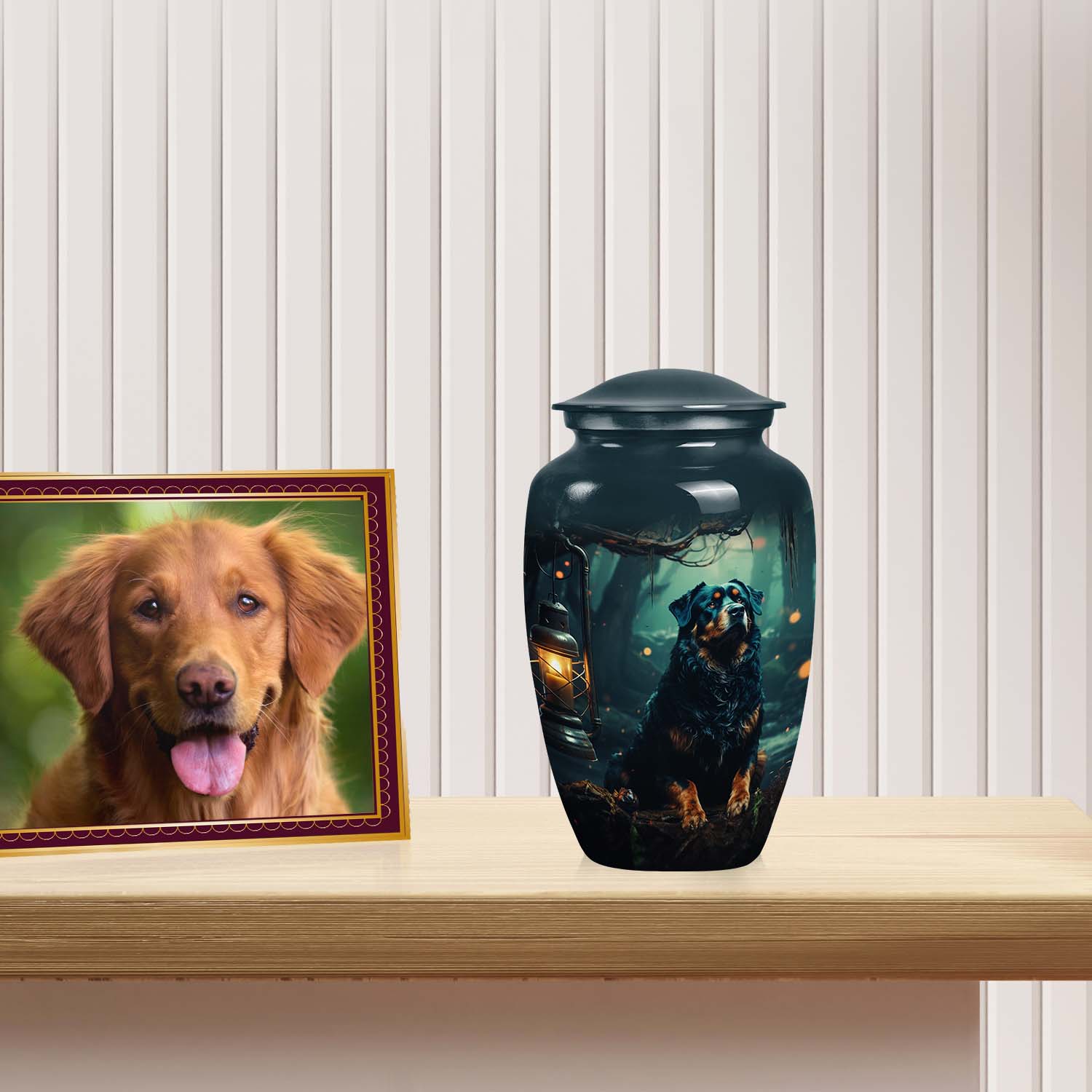Lantern Light Dog Memorial Urn – Rottweiler Keepsake Urn for Ashes