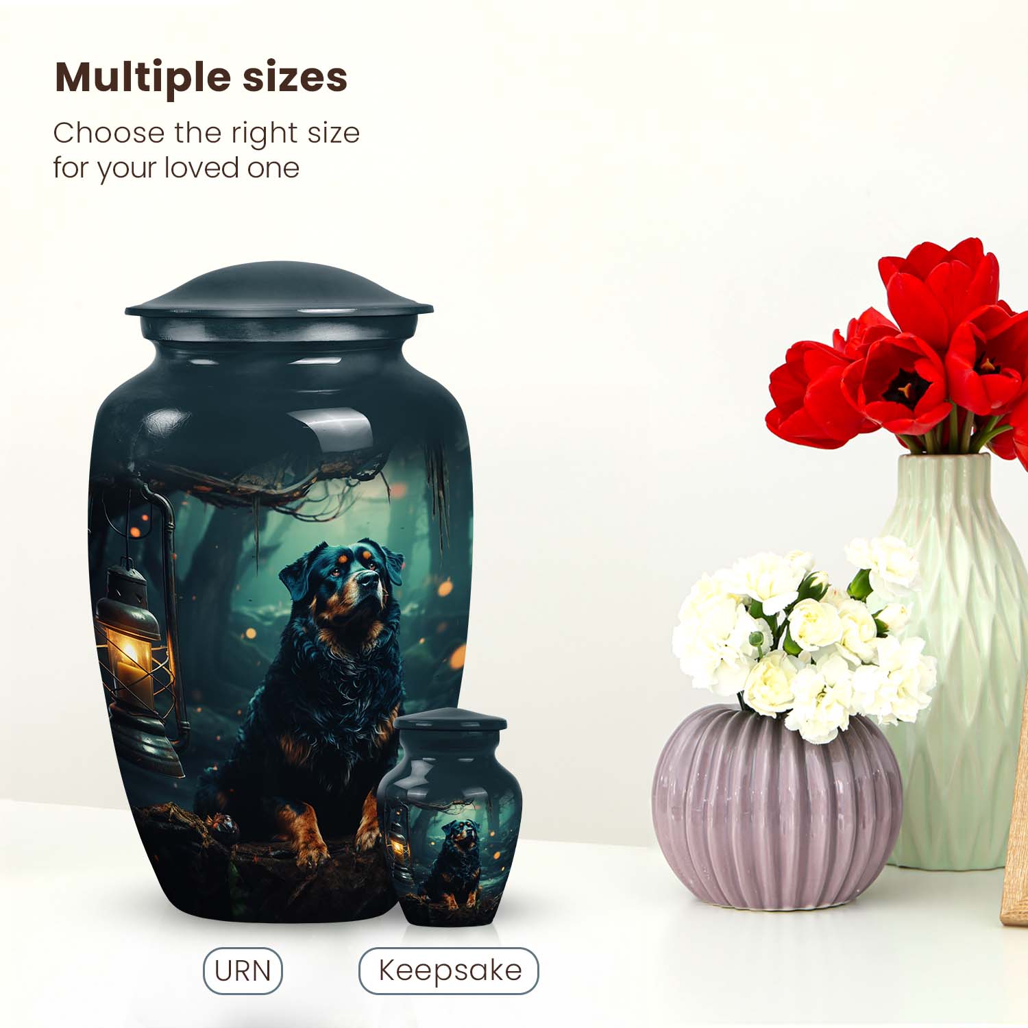 Lantern Light Dog Memorial Urn – Rottweiler Keepsake Urn for Ashes