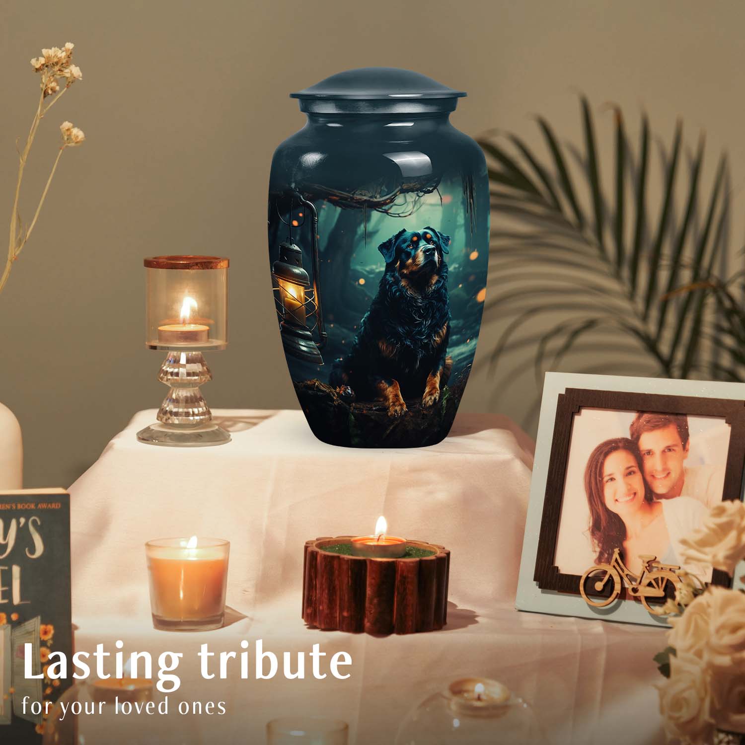 Lantern Light Dog Memorial Urn – Rottweiler Keepsake Urn for Ashes