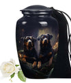 Two Rottweilers Dog Urn for Ashes – Black Pet Memorial Keepsake