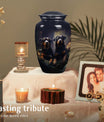 Two Rottweilers Dog Urn for Ashes – Black Pet Memorial Keepsake