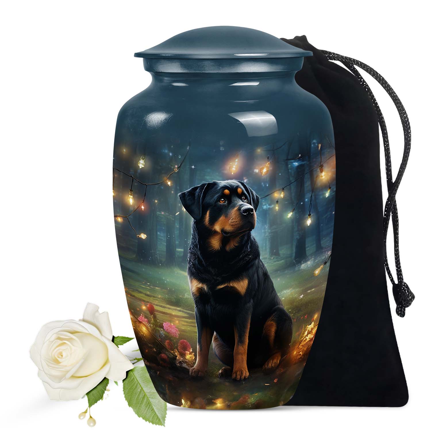 Rottweiler Dog Cremation Urn – Pet Memorial Keepsake with Fairy Light