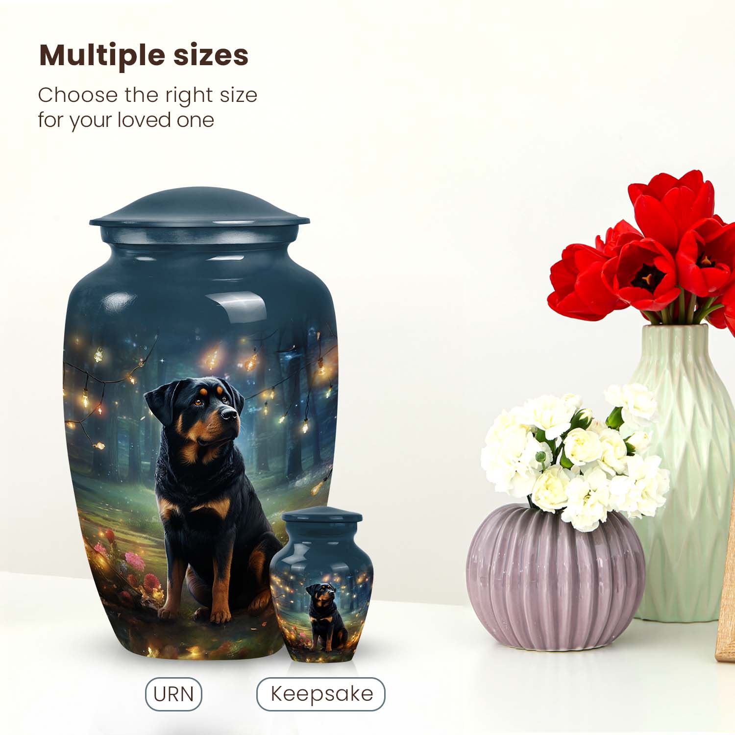 Rottweiler Dog Cremation Urn – Pet Memorial Keepsake with Fairy Light