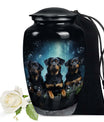 Black Dog Urn for Ashes – Triple Rottweiler Tribute Keepsake Urn