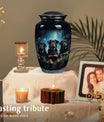 Black Dog Urn for Ashes – Triple Rottweiler Tribute Keepsake Urn
