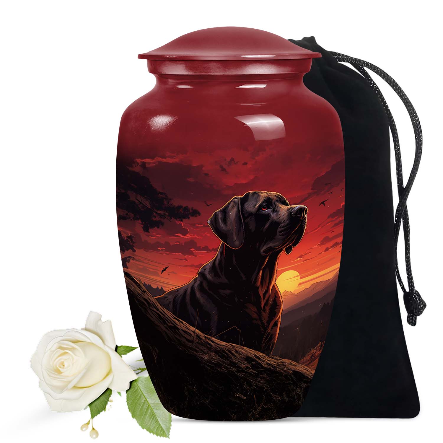 Red Cremation Urn for Pet Ashes – Loving Remembrance Urn