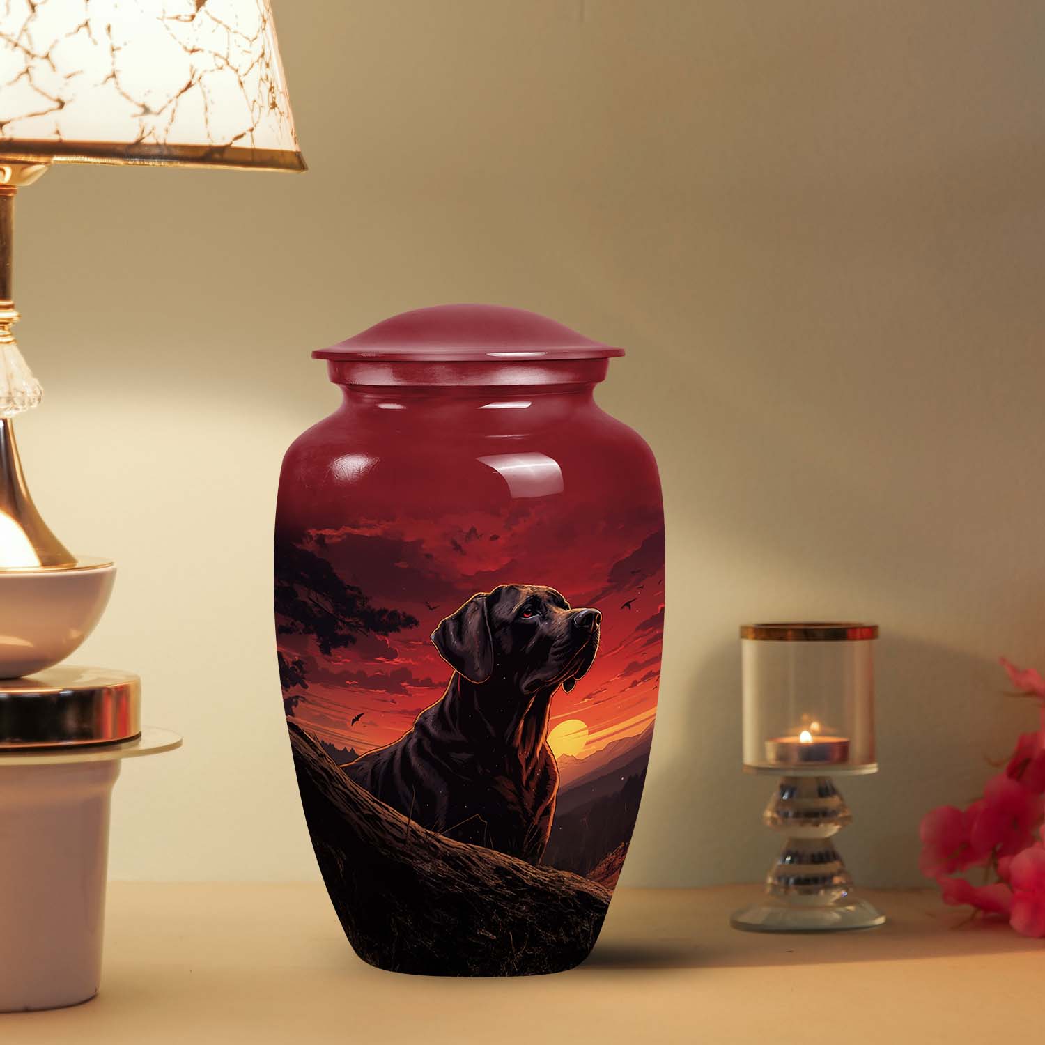 Red Cremation Urn for Pet Ashes – Loving Remembrance Urn
