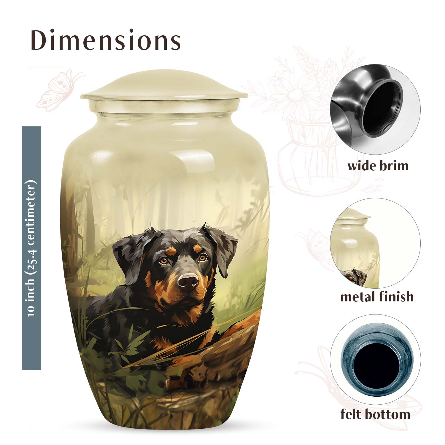 Rottweiler Dog Urn for Ashes – Forest Scene Pet Memorial Keepsake