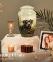 Rottweiler Dog Urn for Ashes – Forest Scene Pet Memorial Keepsake