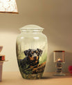 Rottweiler Dog Urn for Ashes – Forest Scene Pet Memorial Keepsake