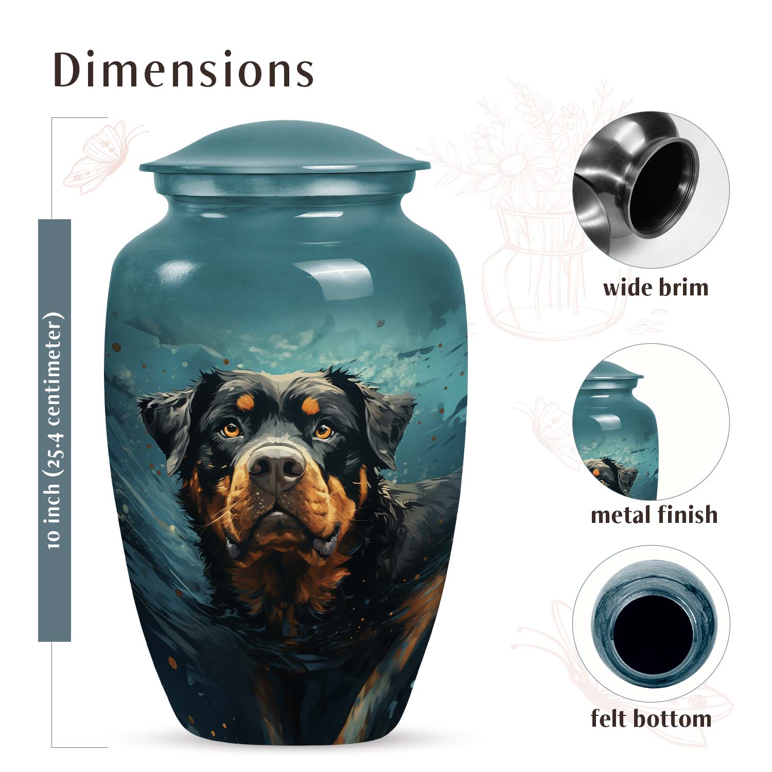 Rottweiler Pet Customized Cremation Urn for Ashes - Small Pet Urn