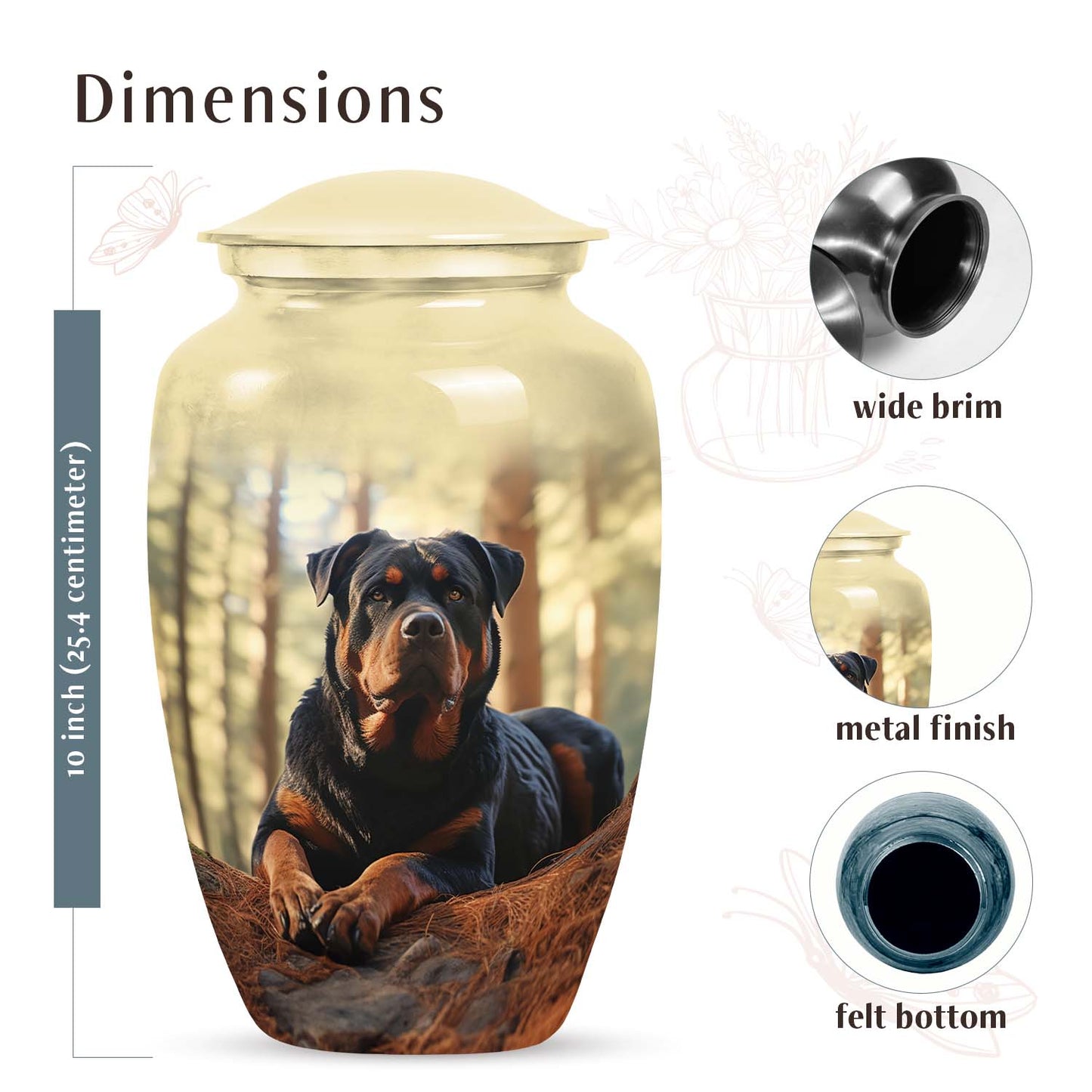 Rottweiler Memorial Urn for Ashes – Personalized Pet Cremation Urn