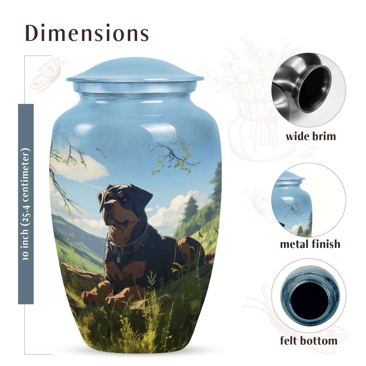 Rottweiler Dog Cremation Urn for Pet Ashes - Pet Ash Memorial