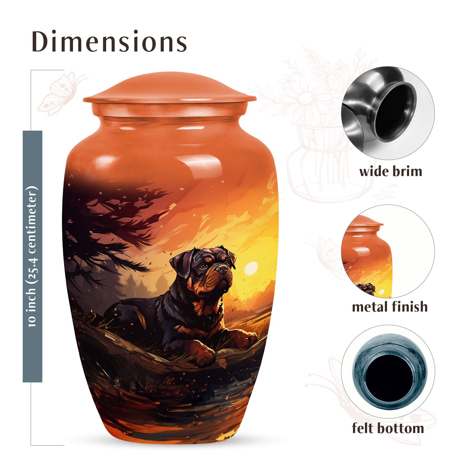 Rottweiler Dog Memorial Urn for Ashes - Modern Pet Urns