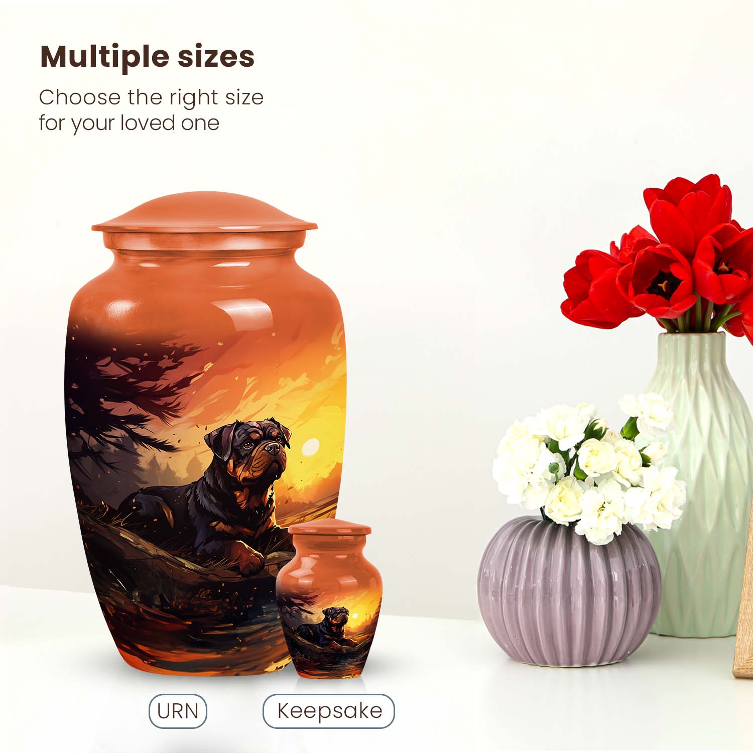 Rottweiler Dog Memorial Urn for Ashes - Modern Pet Urns