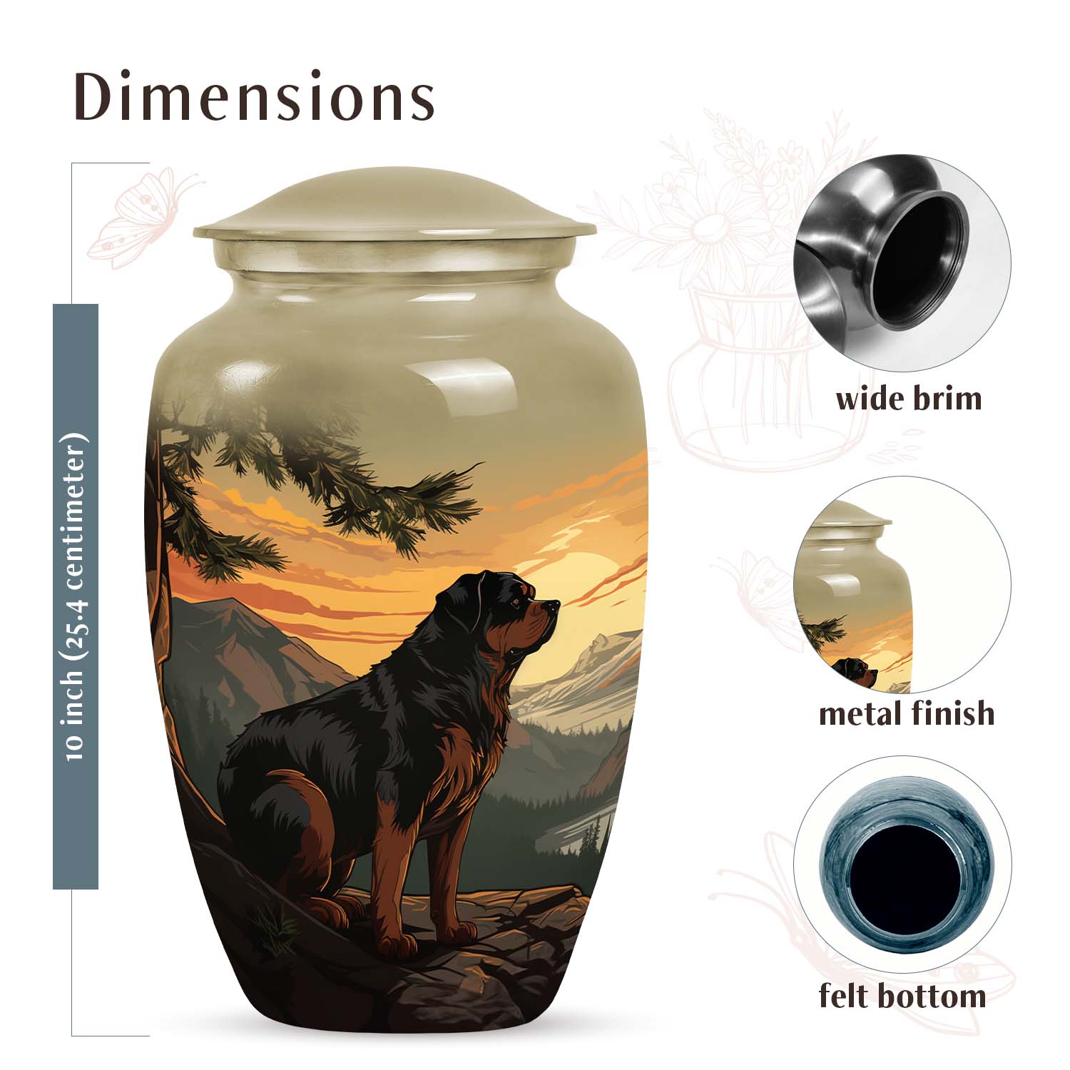 Rottweiler Dog Cremation Urn for Pet Ashes - Pet Keepsake