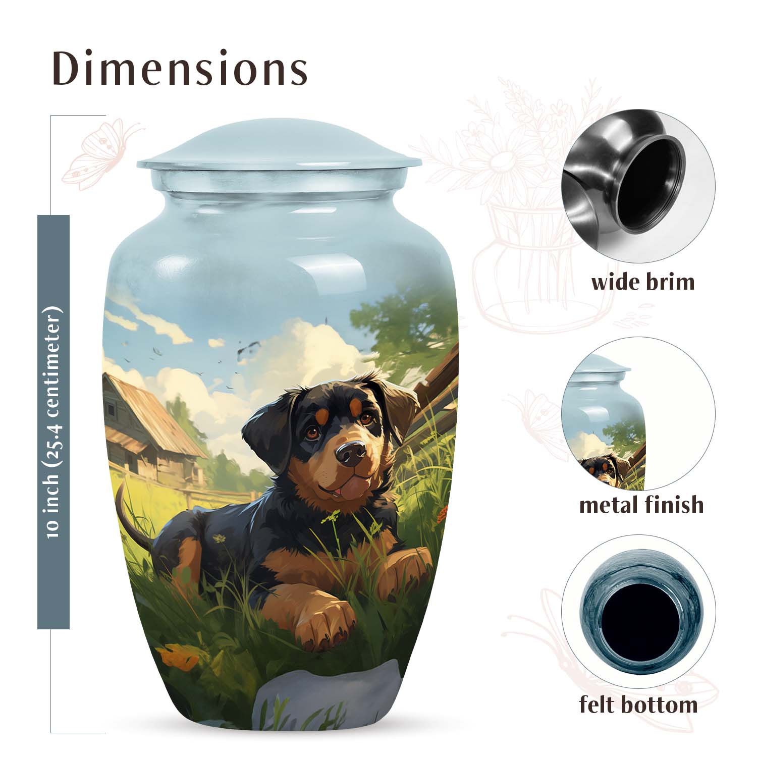 Rottweiler Pet Cremation Urn for Cremated Ashes -Small Pet Urns for Dogs