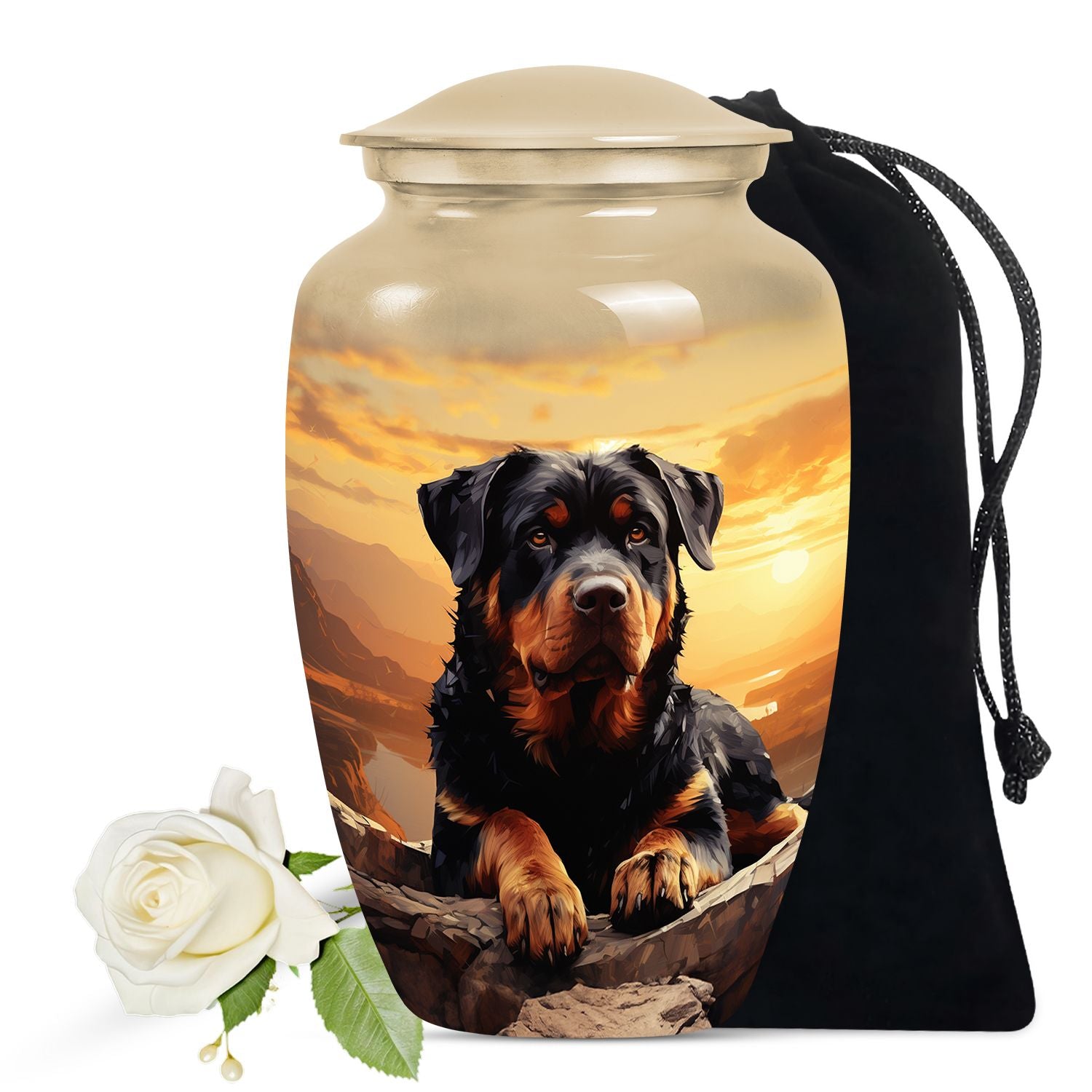Rottweiler Cremation Urn for Pet Ashes – Sunset Mountain Dog Memorial Urn