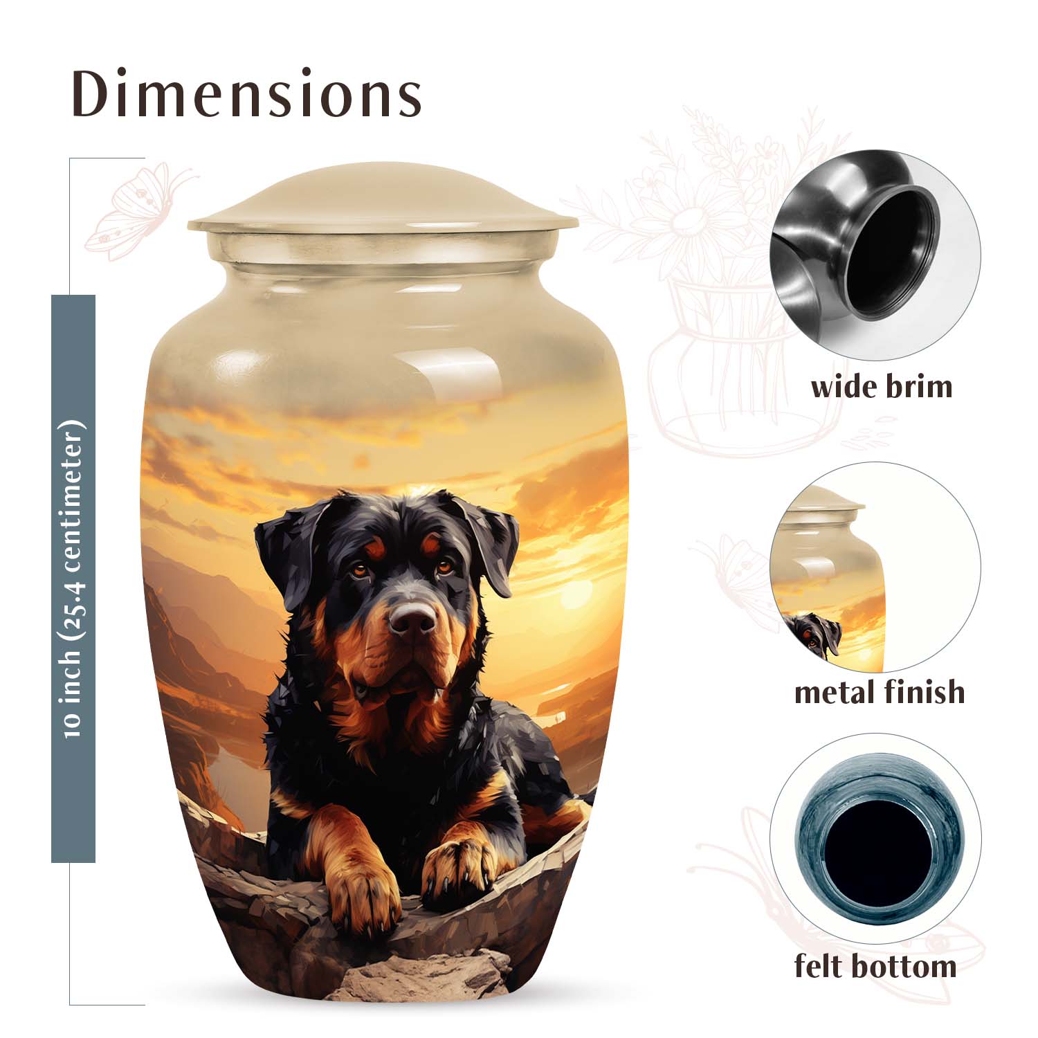 Rottweiler Cremation Urn for Pet Ashes – Sunset Mountain Dog Memorial Urn