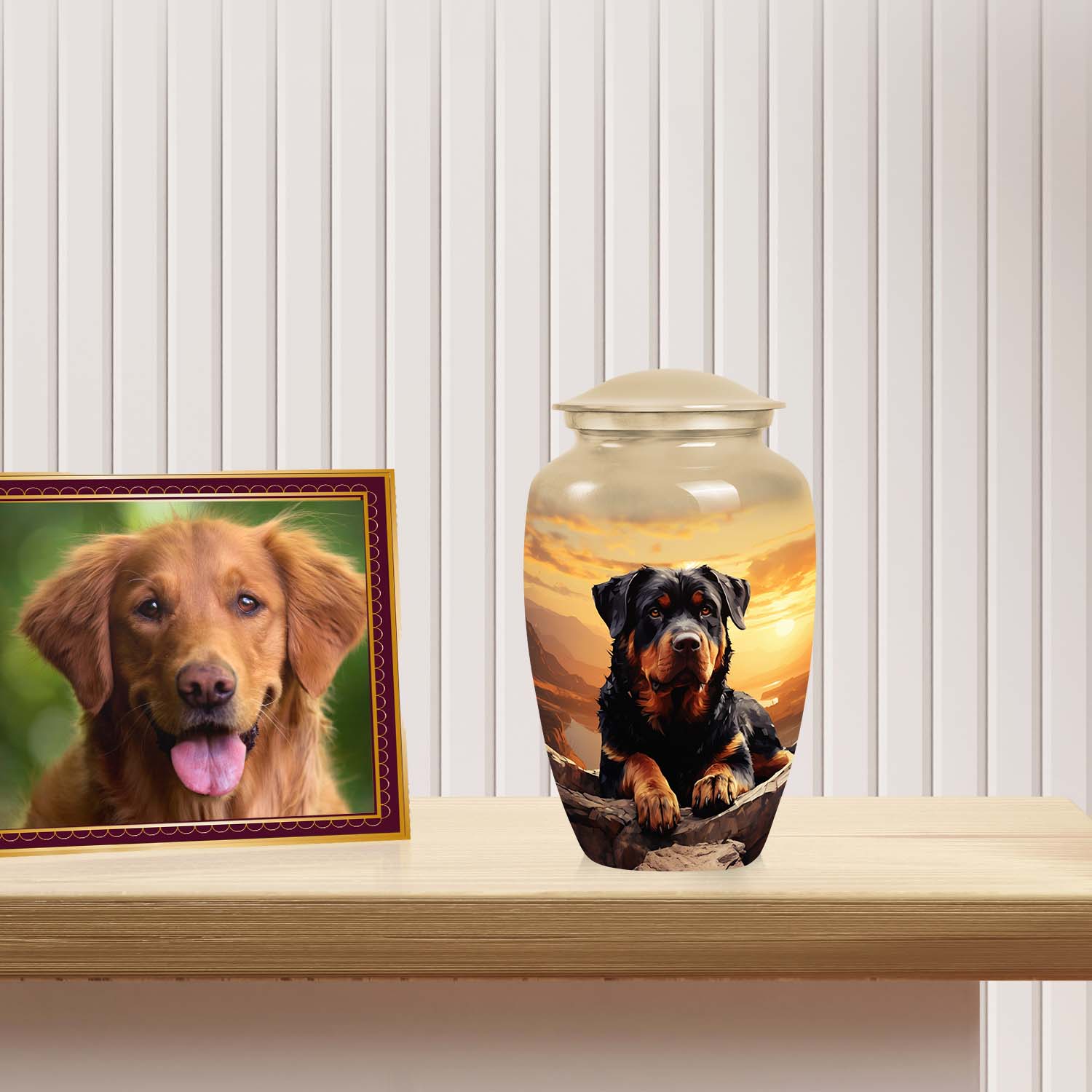 Rottweiler Cremation Urn for Pet Ashes – Sunset Mountain Dog Memorial Urn