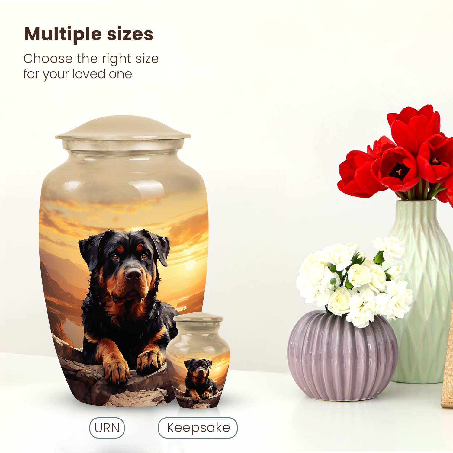 Rottweiler Cremation Urn for Pet Ashes – Sunset Mountain Dog Memorial Urn