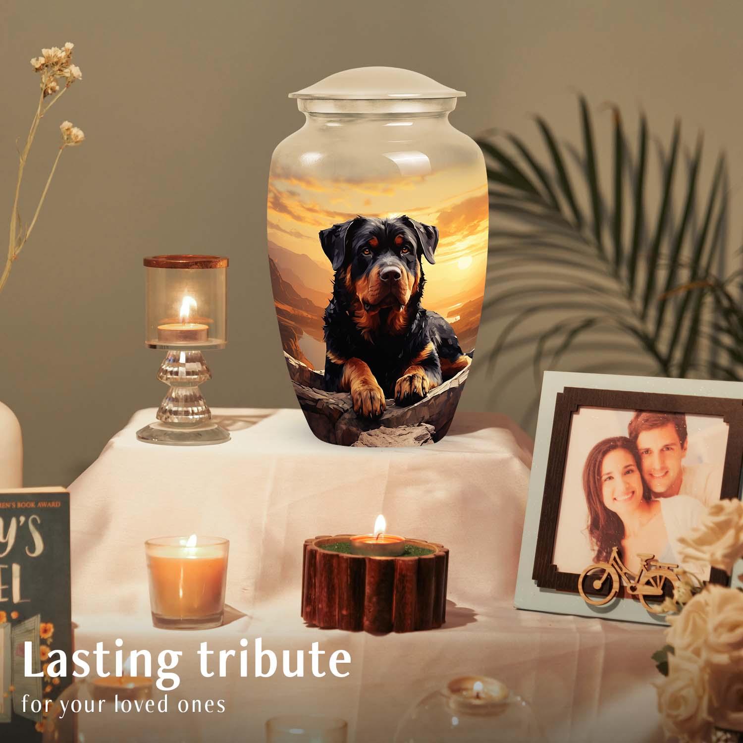Rottweiler Cremation Urn for Pet Ashes – Sunset Mountain Dog Memorial Urn