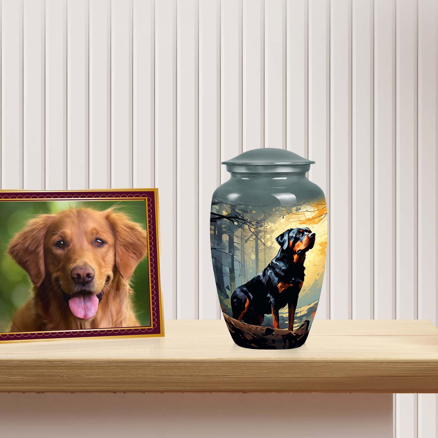 Rottweiler Cremation Urn for Pet Ashes – Forest Dog Memorial Urn