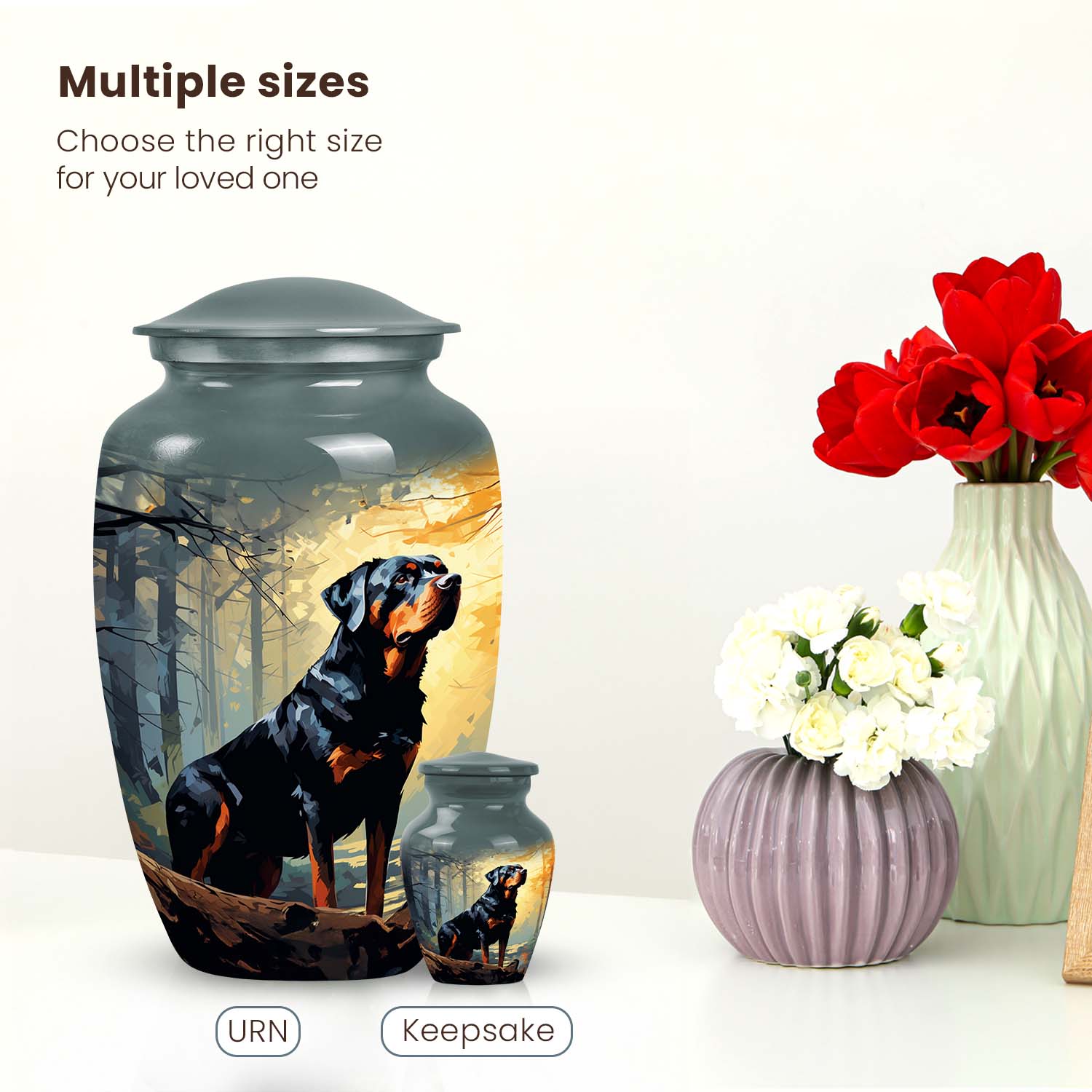 Rottweiler Cremation Urn for Pet Ashes – Forest Dog Memorial Urn
