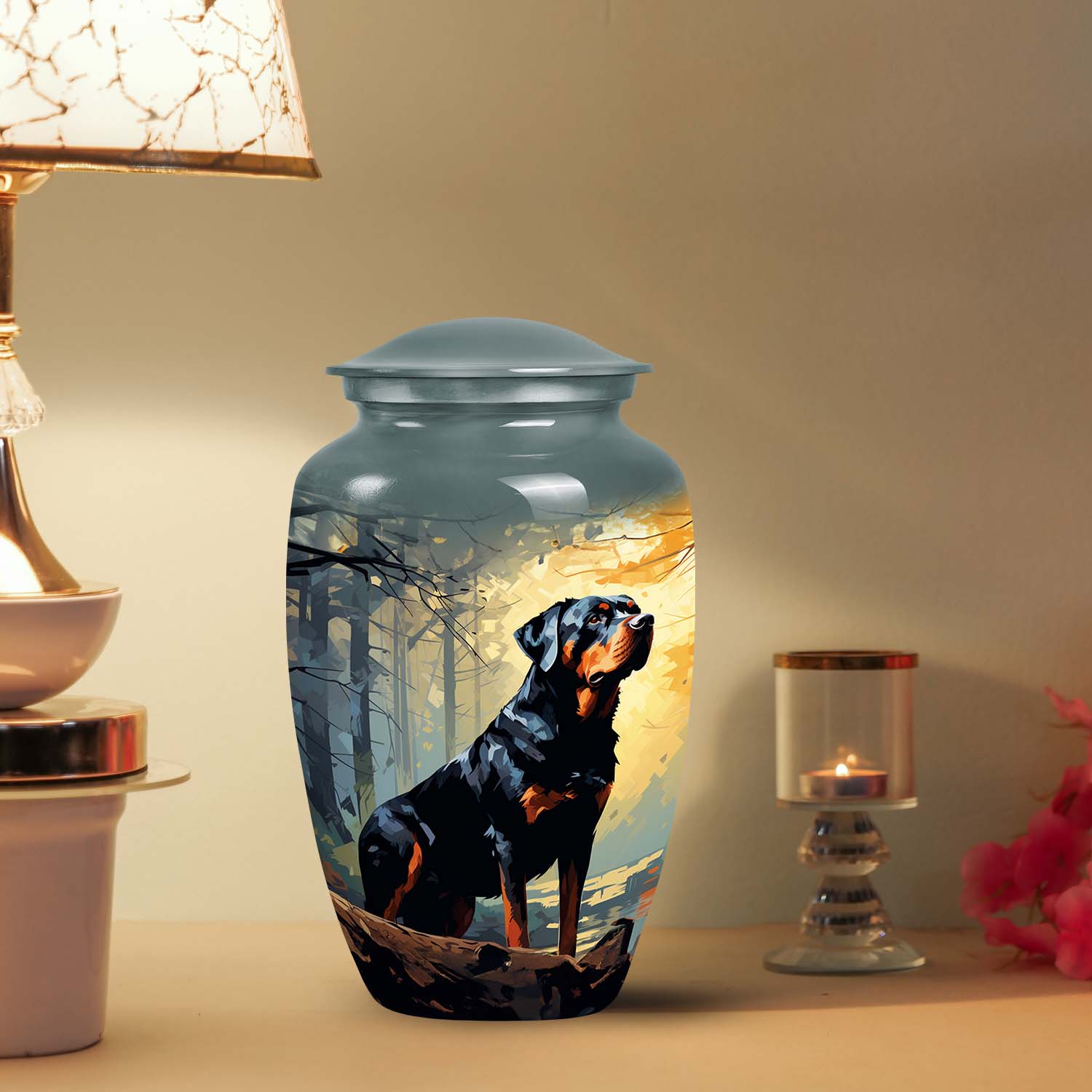 Rottweiler Cremation Urn for Pet Ashes – Forest Dog Memorial Urn