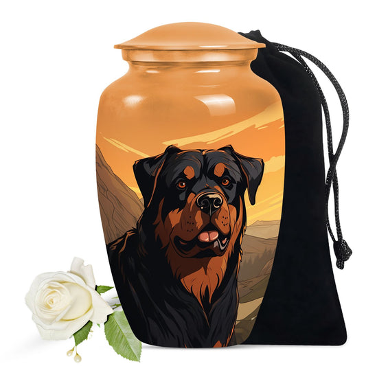 Orange Sunset Mountain Dog Memorial Urn - Rottweiler Cremation Urns