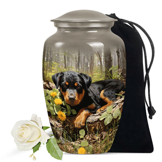Rottweiler Puppy Cremation Urn for Pet Ashes – Forest Dog Memorial Urn