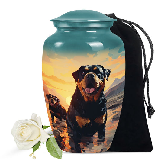 Rottweiler Cremation Urn for Pet Ashes – Dog Memorial Urn with Sunset