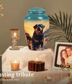 Rottweiler Cremation Urn for Pet Ashes – Dog Memorial Urn with Sunset