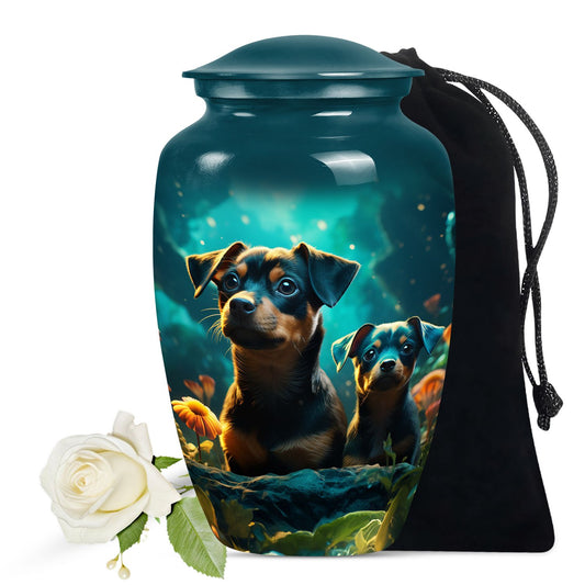 Two Dogs in Fantasy Garden Memorial Urn - Pet Urns for Large Dogs