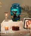Two Dogs in Fantasy Garden Memorial Urn - Pet Urns for Large Dogs